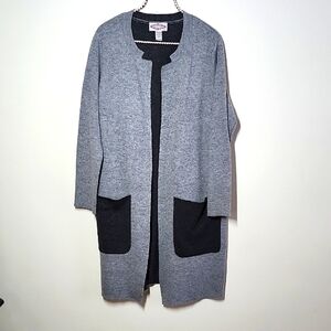Oliver Gray Open Front Sweater Cardigan Pockets Womens Large Wool Blend